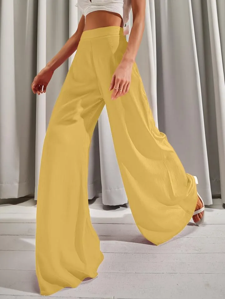 Solid wide leg trousers in yellow