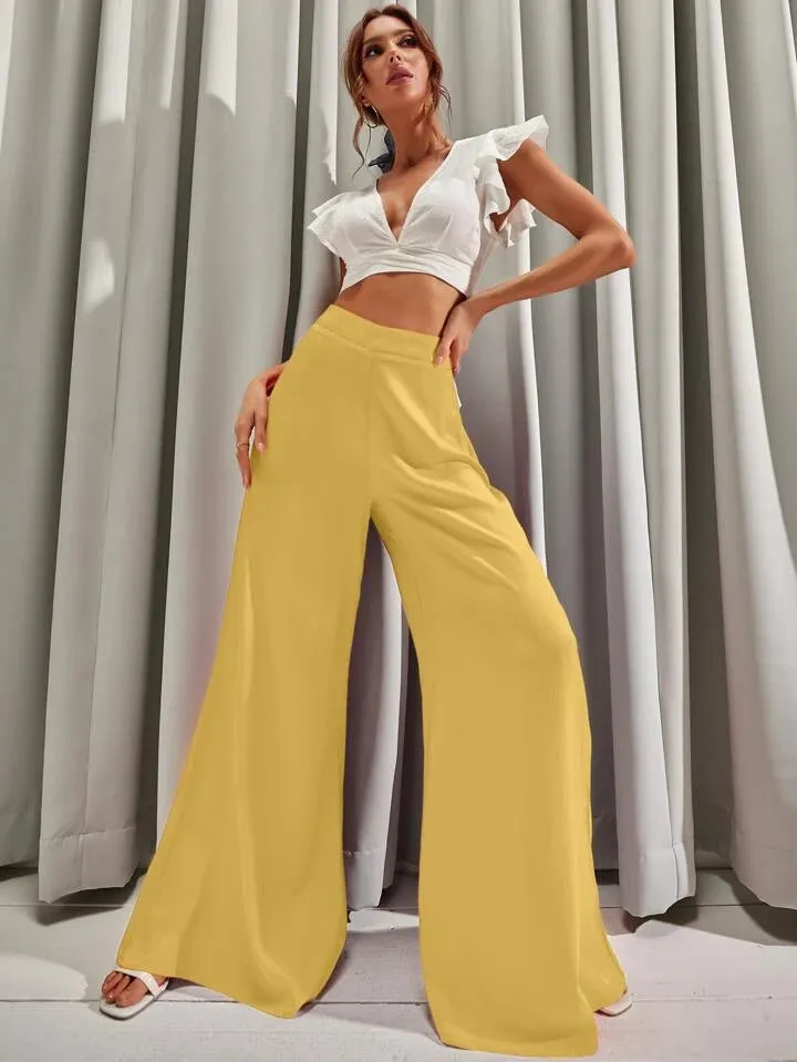 Solid wide leg trousers in yellow