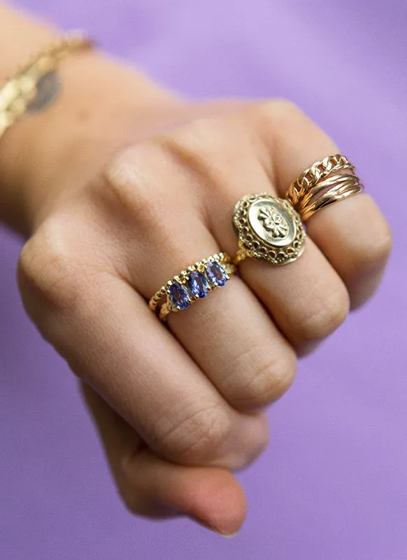 Sphere stacking ring thin and thick 14k gold