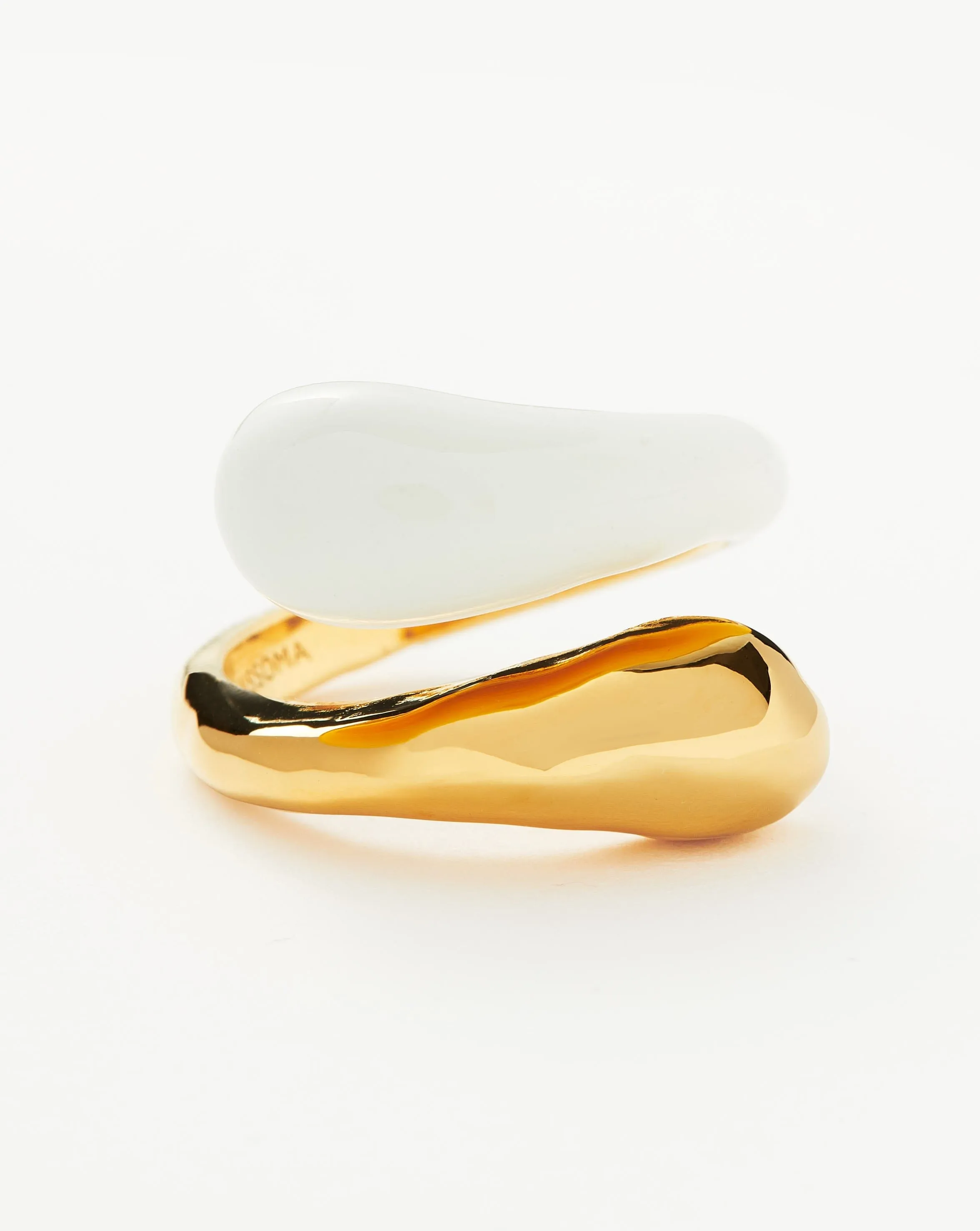 Squiggle Two Tone Enamel Crossover Ring | 18ct Gold Plated Vermeil/Bright White