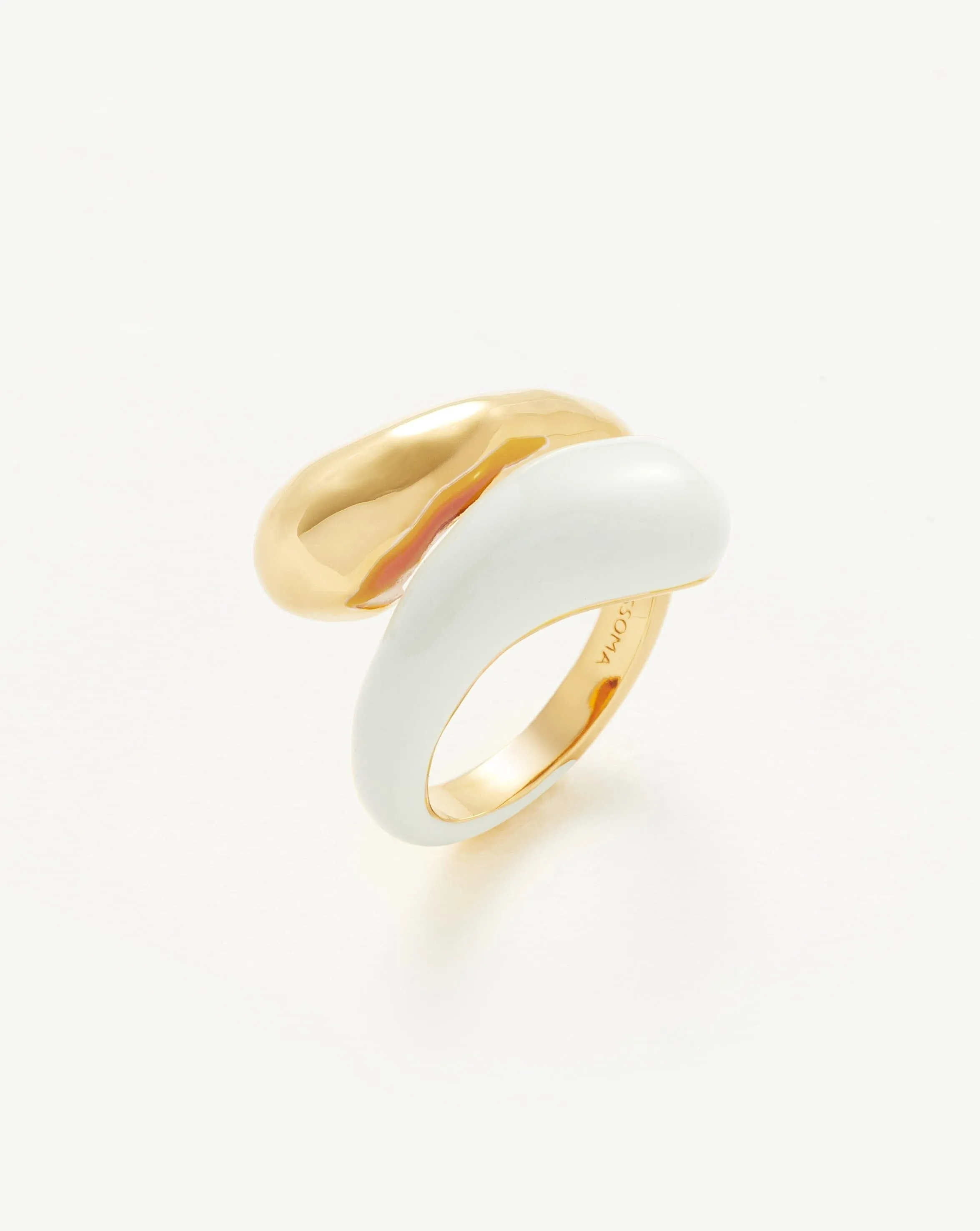 Squiggle Two Tone Enamel Crossover Ring | 18ct Gold Plated Vermeil/Bright White