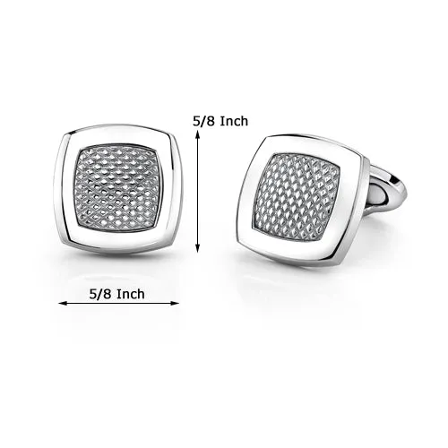 Stainless Steel Cushion Shape Geometrical Pattern Cufflinks