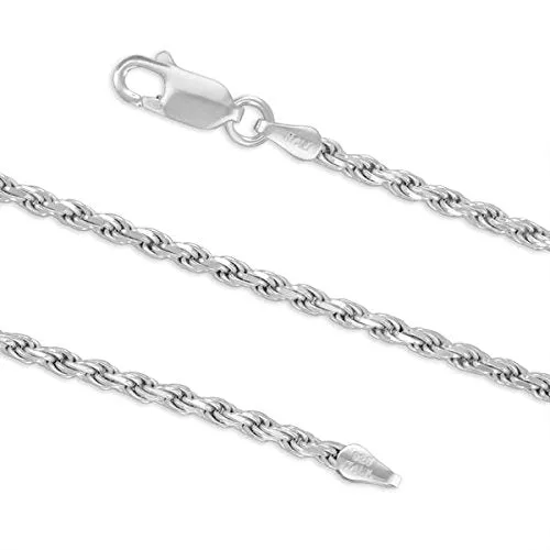 Sterling Silver 2.8mm Diamond-Cut Rope Chain Necklace Solid Italian Nickel-Free, 16-30 Inch