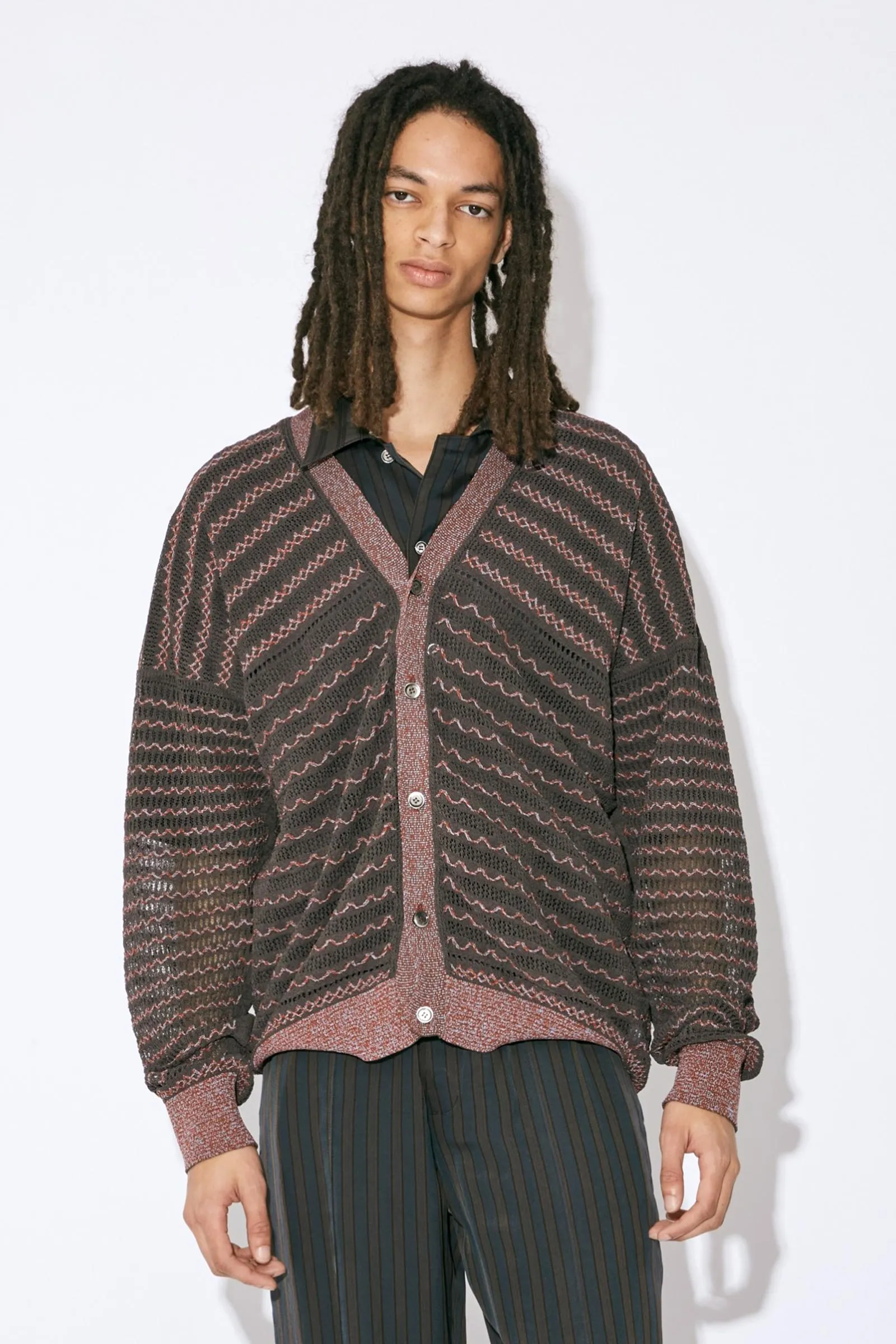 UNISEX - Striped Cotton Knitted Cardigan