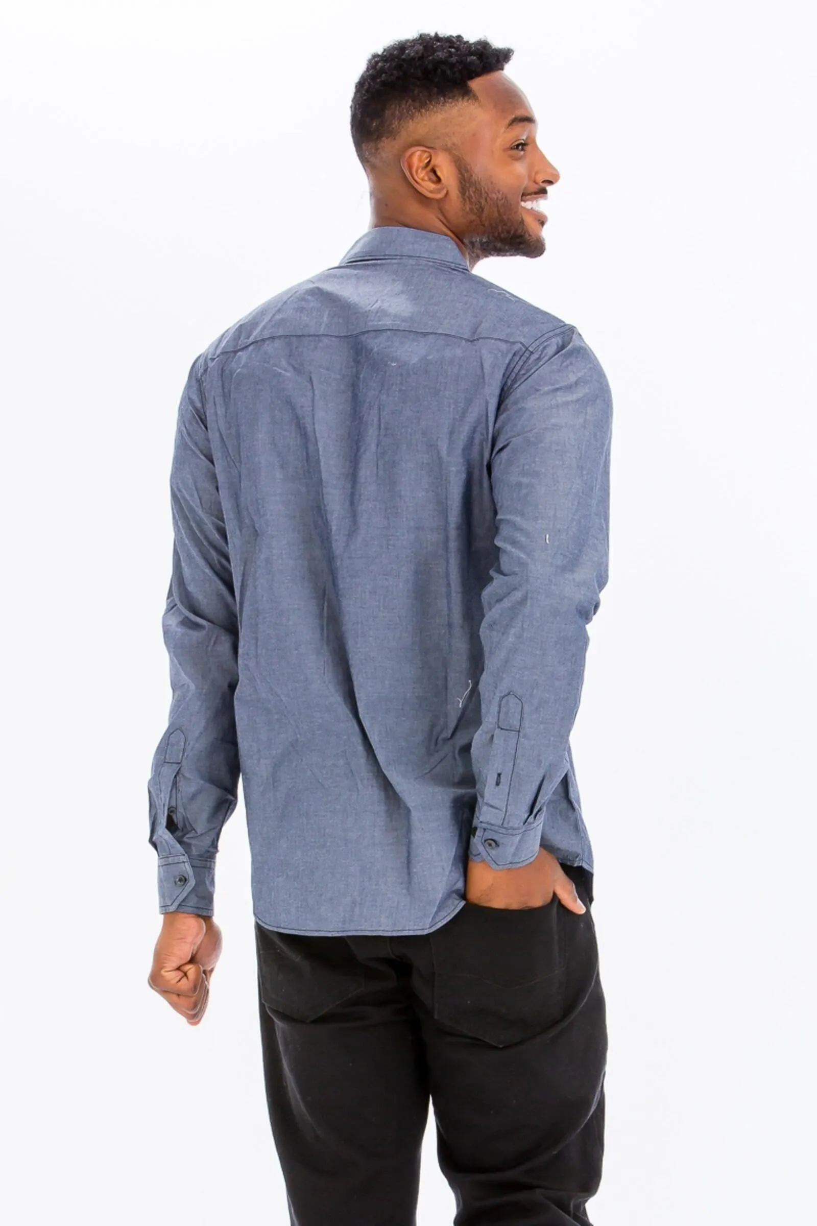 WEIV Light Denim Long Sleeved Button Down Shirt