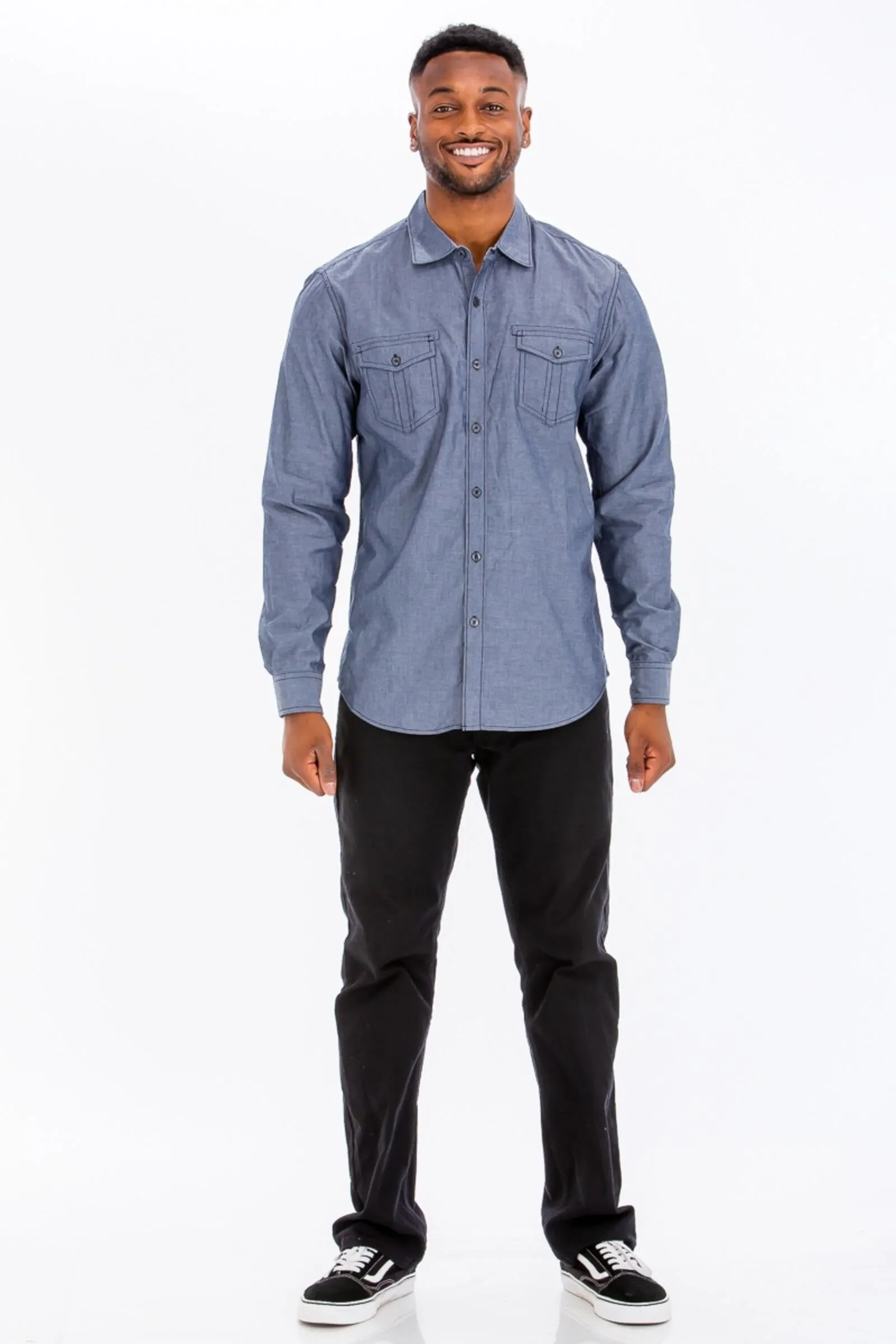 WEIV Light Denim Long Sleeved Button Down Shirt