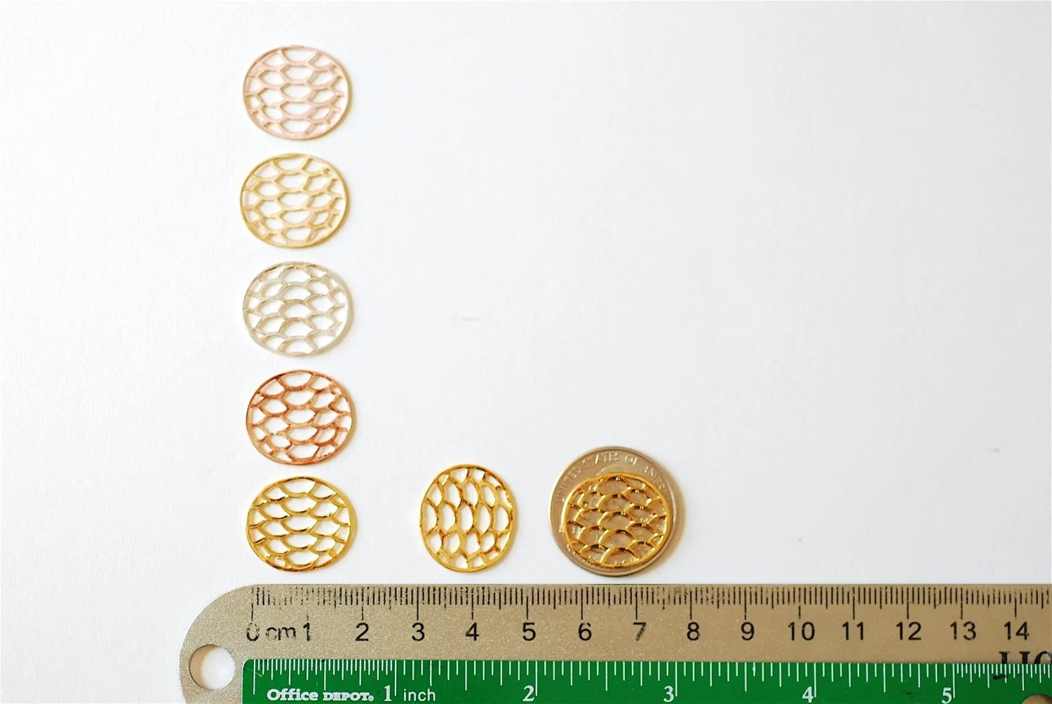 Wholesale Shiny Vermeil Gold Round Filigree Charm Connector- 18k gold plated Sterling Silver, Gold Scales Charm, Gold Round Connector, Link, 242