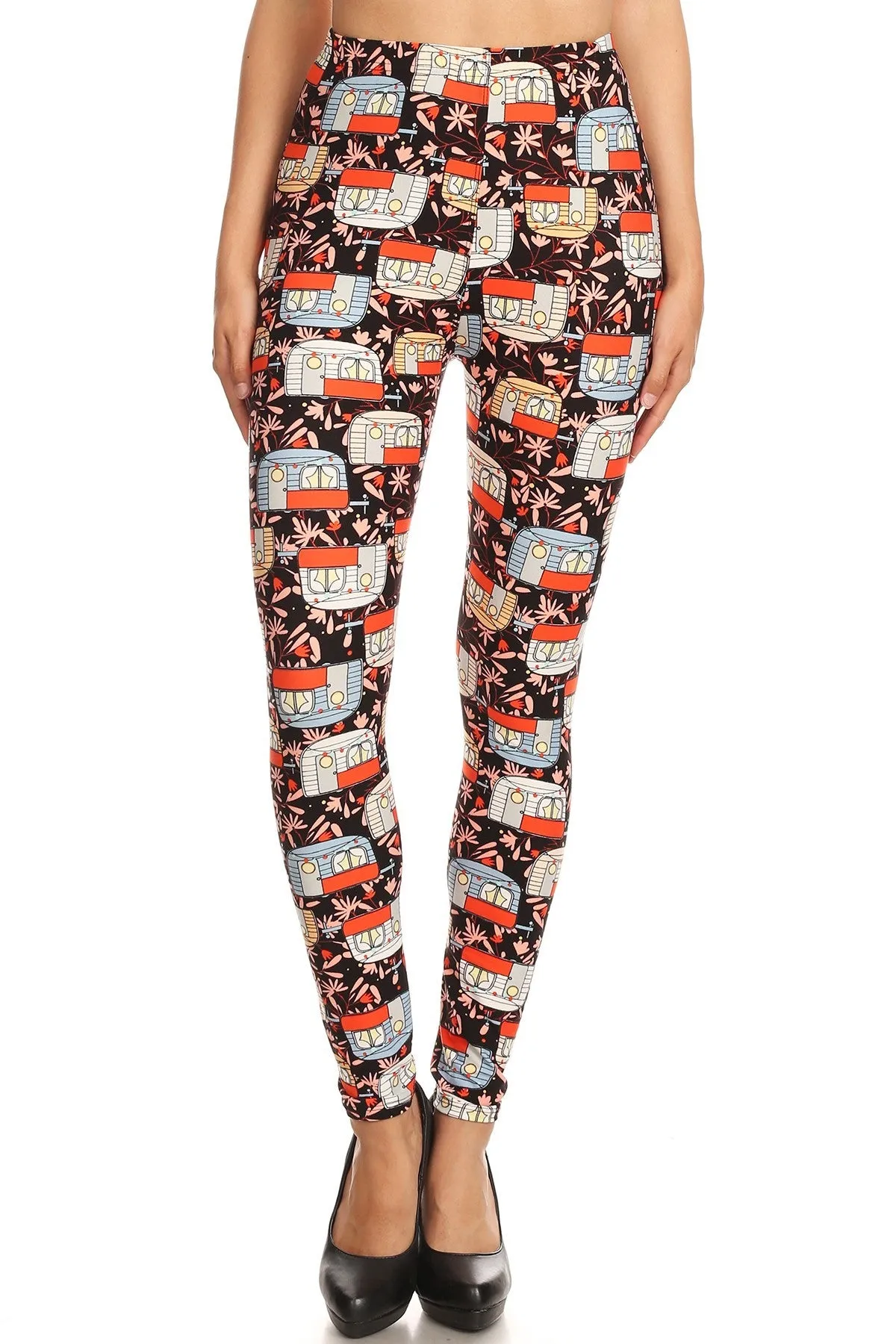 Women's 3X 5X Trailer Home Camping Pattern Printed Leggings