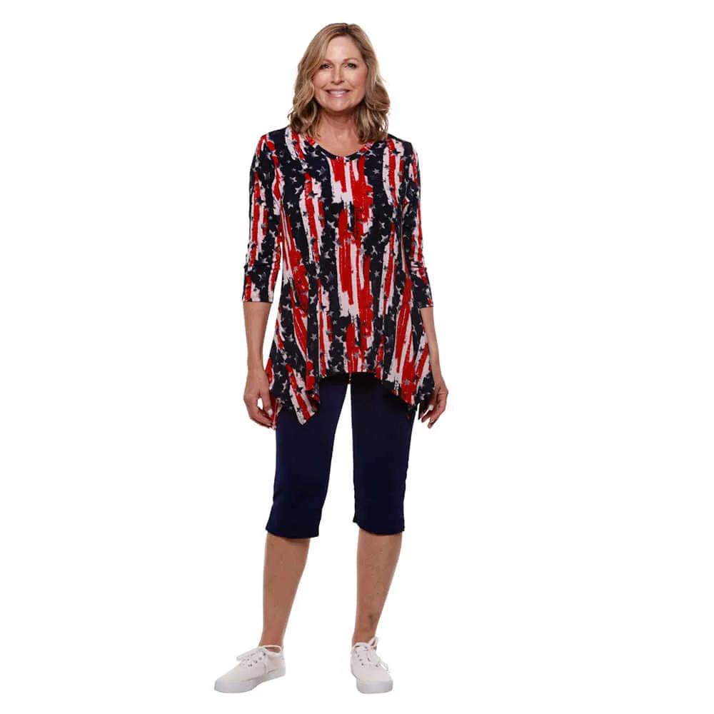 Women's Made in USA Stars and Stripes V-Neck Sharkbite Tunic