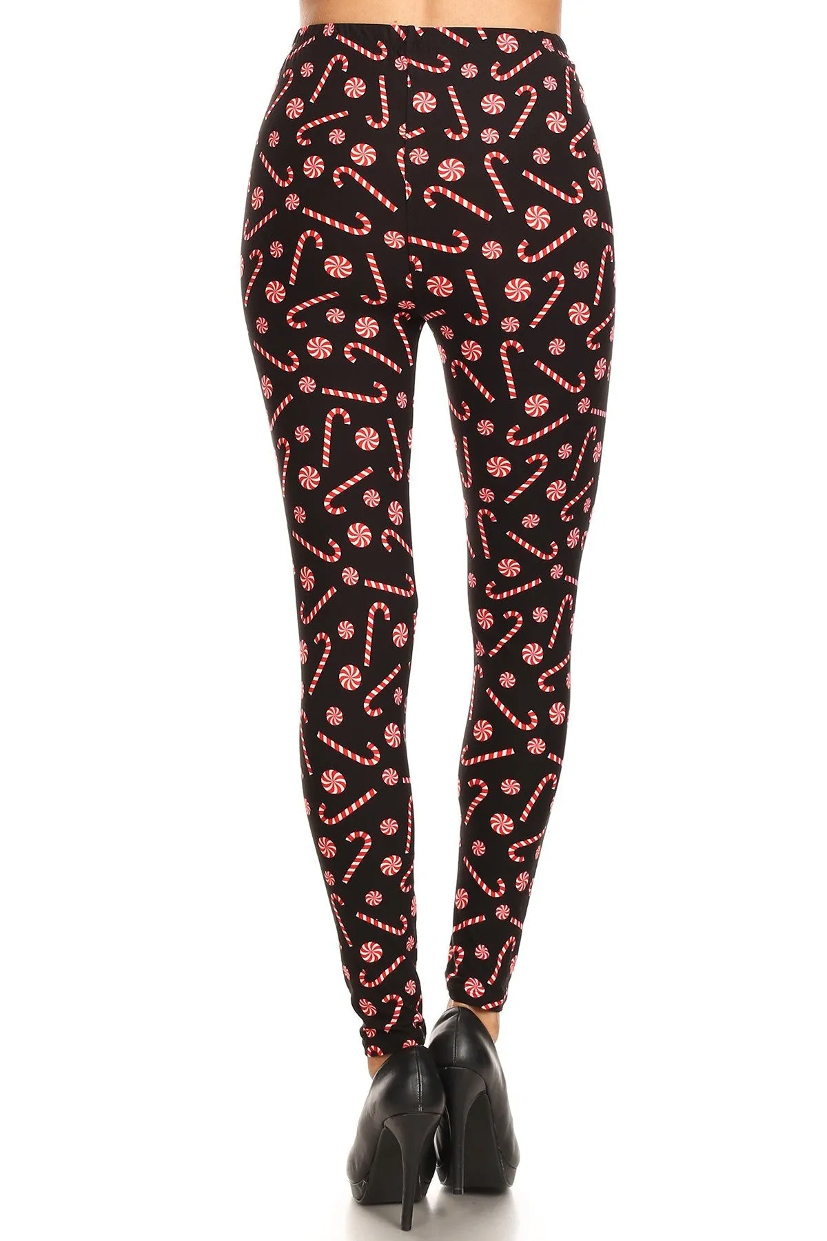 Women's PLUS Christmas Candy Cane Pattern Printed Leggings