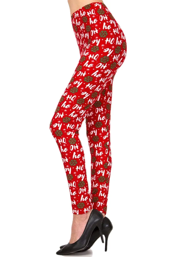 Women's Regular Christmas Ho Ho Ho Snowflake Pattern Printed Leggings