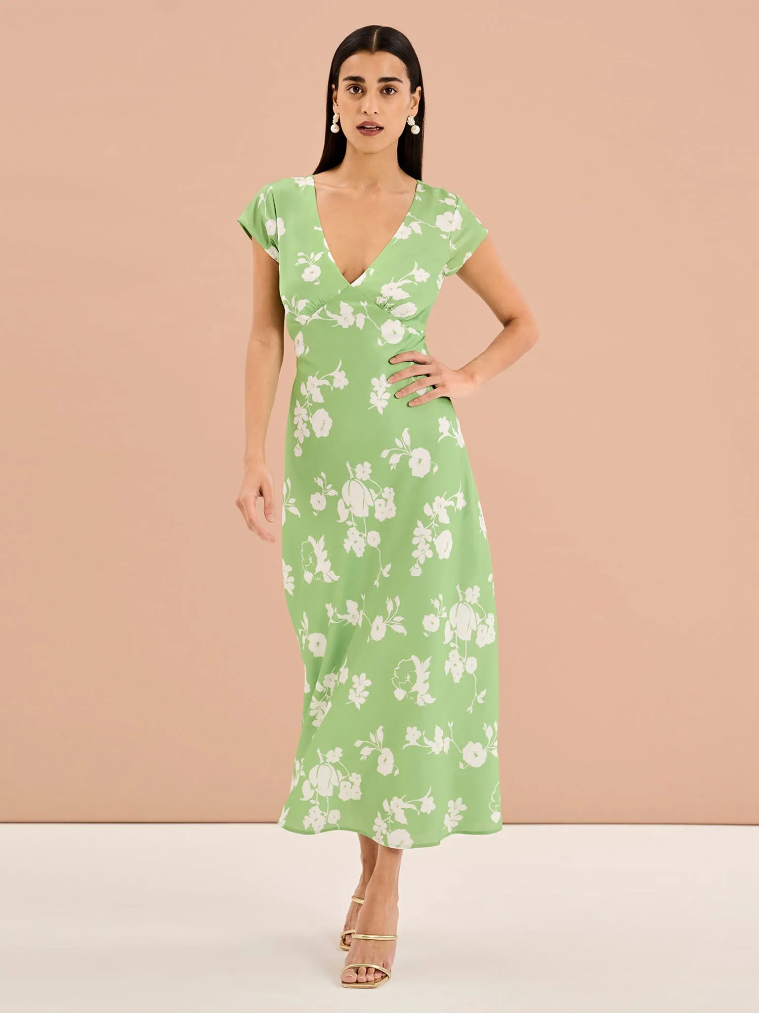 Woolf Short Sleeve Floral Slip Dress in Green