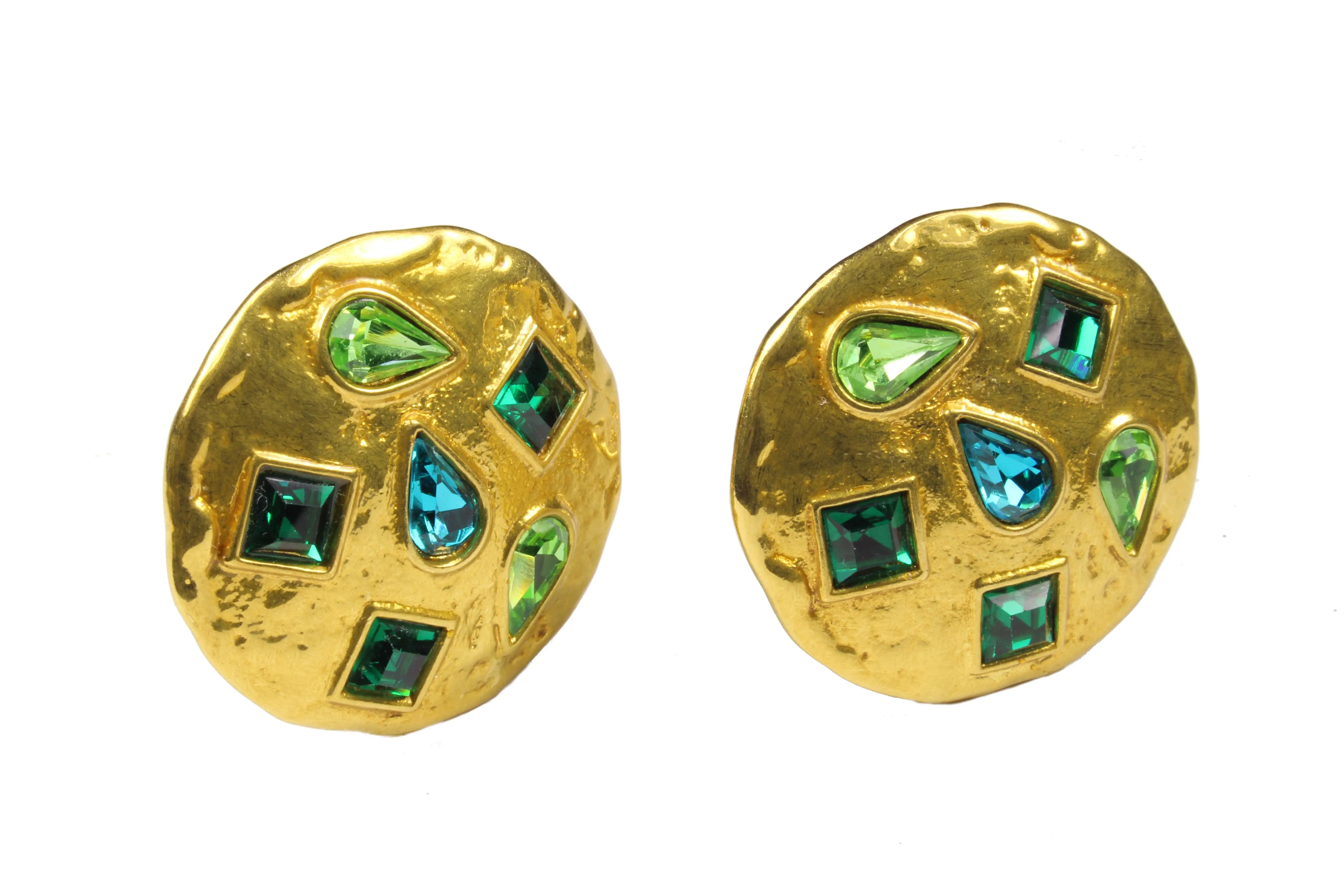 YVES SAINT LAURENT green rhinestones earrings