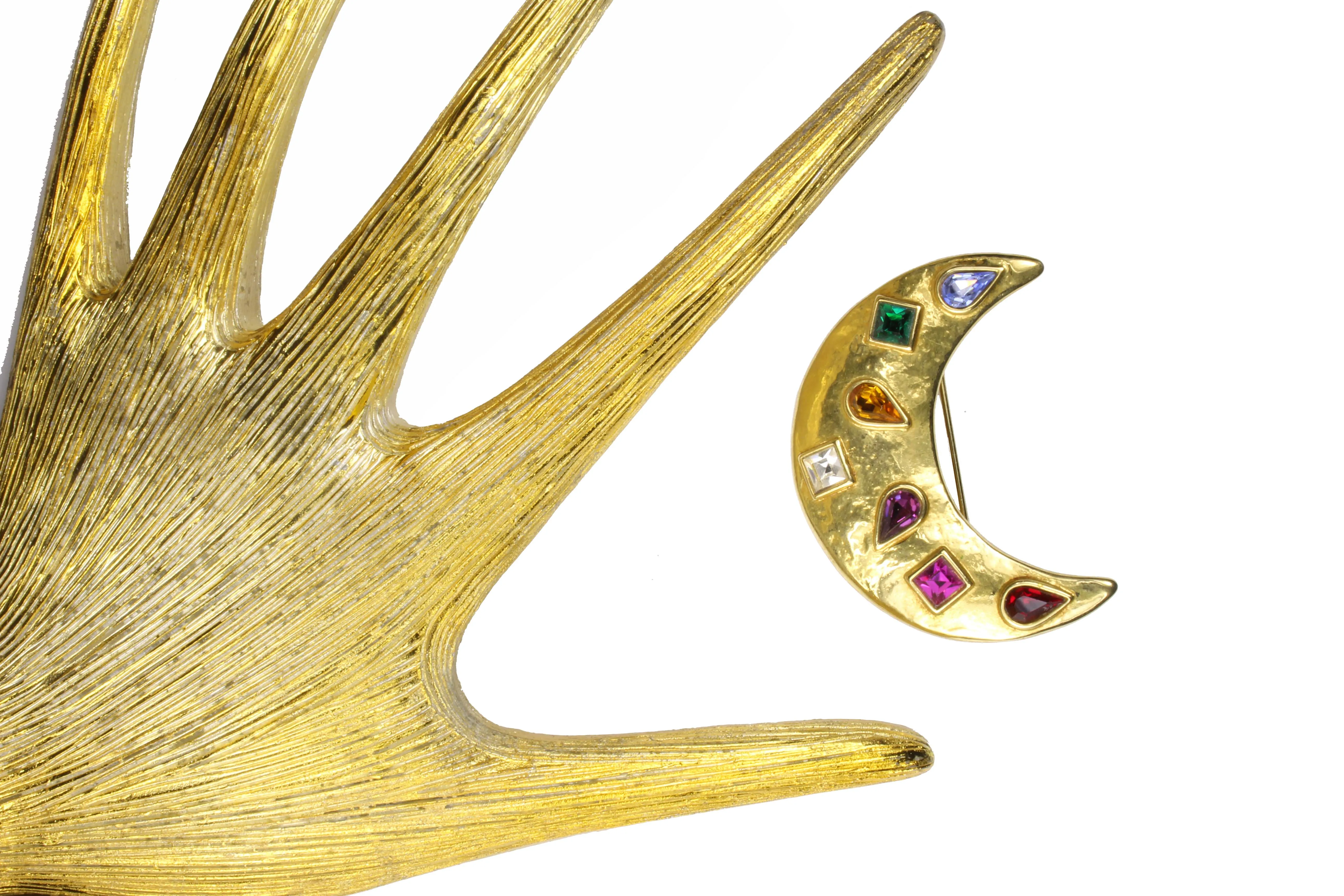 YVES SAINT LAURENT multi-colored rhinestones moon brooch