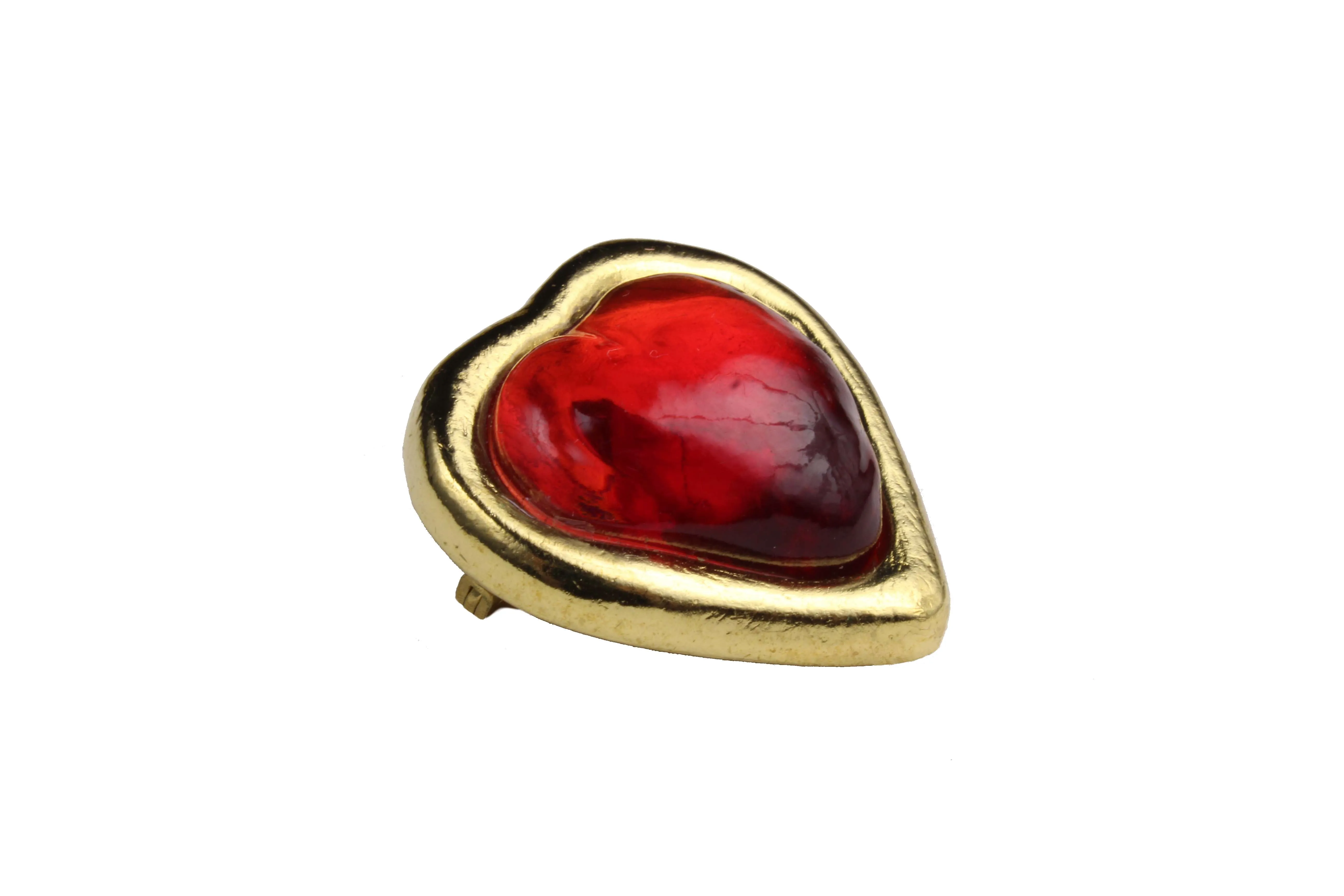 YVES SAINT LAURENT small red heart brooch